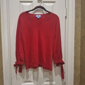 CeCe Red V-Neck Blouse with Bow Sleeves